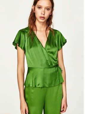 Zara Emerald Green Wrap Top Size S